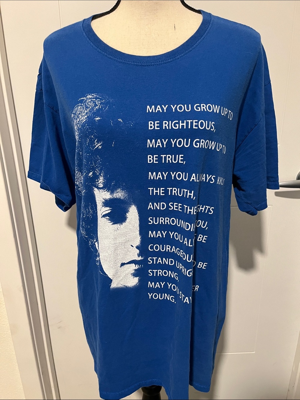 Bob Dylan Music Blue White Graphic Short Sleeve T-Shirt Concert Festival